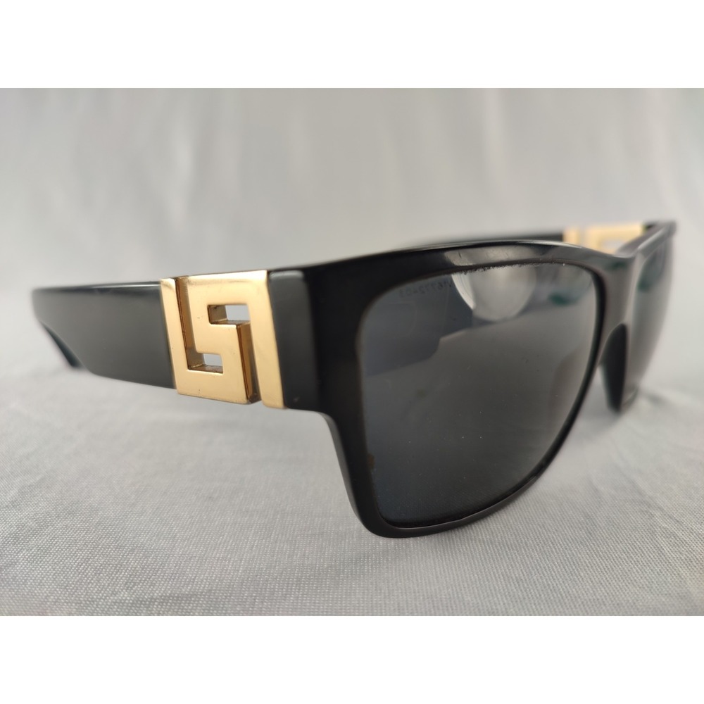 Versace VE4296 GB1/87 Black Gold Greca Greek Key Sunglasses Smoke Lens Italy